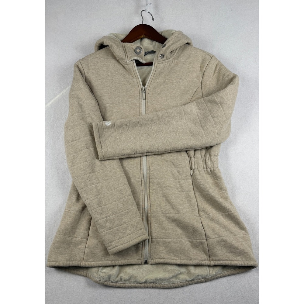 The North Face Womens Tan Quilted Fleece Lined Full Zip Hooded Jacket Large L